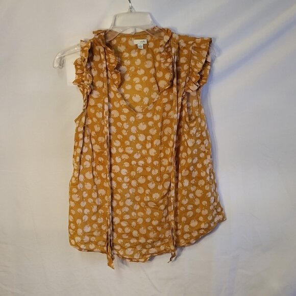 Anthropologie Odille Orange Floral Ruffled Neckline and Cap Sleeve Size P - Picture 1 of 7
